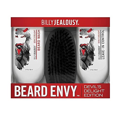Billy Jealousy Devil's Delight Beard Envy Facial Hair Refining Kit with Beard Wash Facial Hair Control and Boar Bristle Brush for Clean, Hydrated