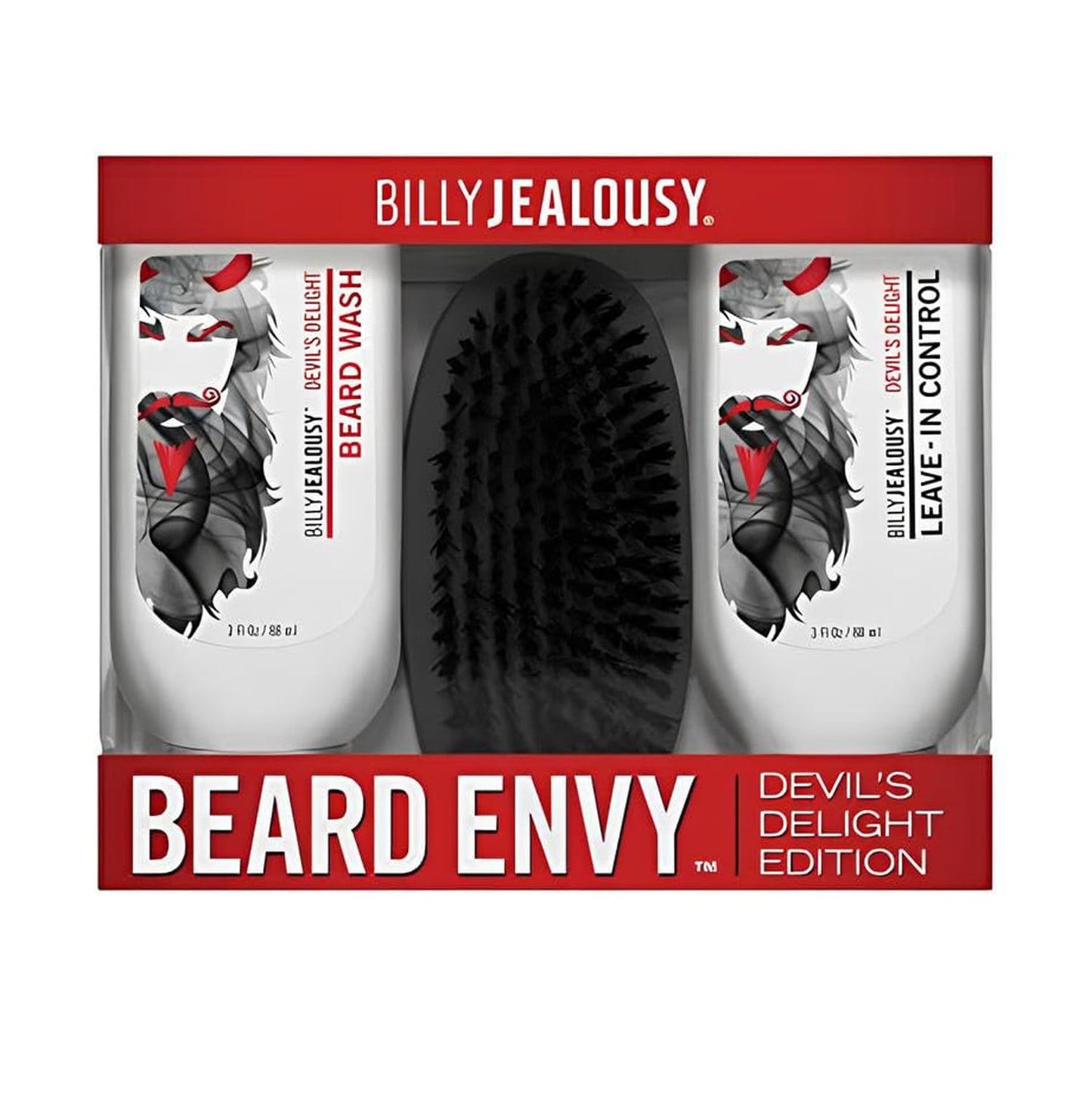 Billy Jealousy Devil's Delight Beard Envy Facial Hair Refining Kit with Beard Wash Facial Hair Control and Boar Bristle Brush for Clean, Hydrated