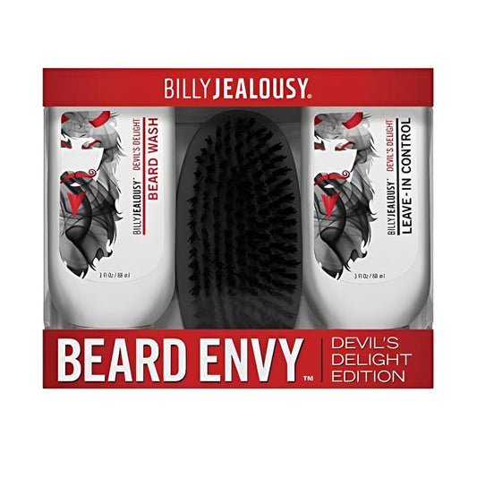 Billy Jealousy Devil's Delight Beard Envy Facial Hair Refining Kit with Beard Wash Facial Hair Control and Boar Bristle Brush for Clean, Hydrated