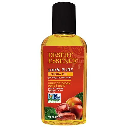 Desert Essence 100% Pure Jojoba Oil - 2 Fl Oz Moisturizer for Hair, Skin & Scalp | Makeup Remover & Aftershave Hydrator, Non-GMO, Vegan, Cold-Pressed
