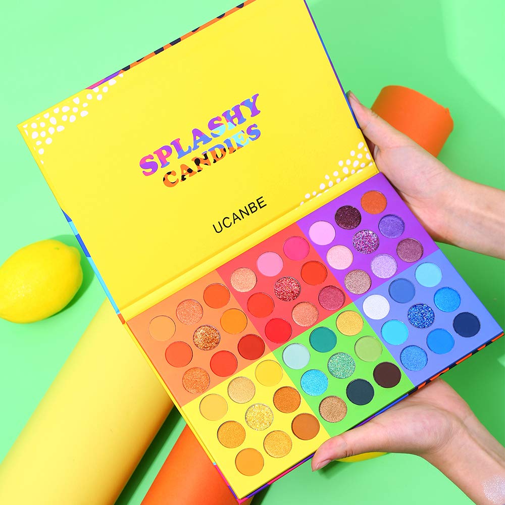 UCANBE 54 Colors Splashy Candies Eyeshadow Palette, Highly Pigmented Matte Shimmer Soft Creamy Glitter Rainbow Bright Powder Eye Shadow Blendable