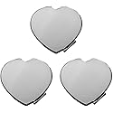 Stephanie Imports Set of 3 Slim Heart-Shaped Double Sided Magnifying Compact Mirrors (Large, Silver)