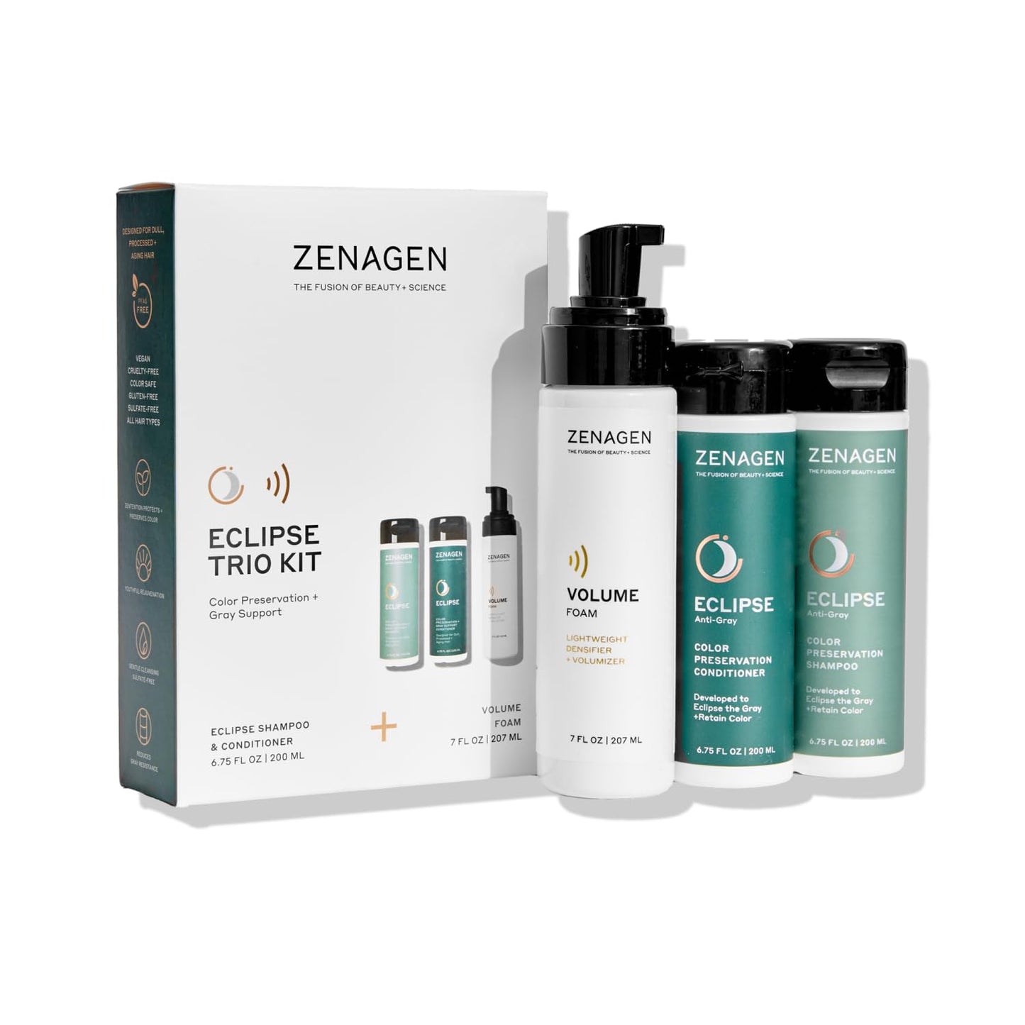 ZENAGEN Eclipse Trio Kit | Color Preservation + Gray Support | Shampoo + Conditioner + Volume Foam | for Color Protection, Hair Health & Voluminous