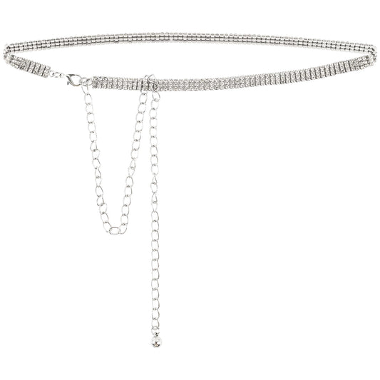 AUEAR, Fashion Silver Crystal Waist Buckle Belt Metal Chain Dress Rhinestone for Women Wedding Party Decor
