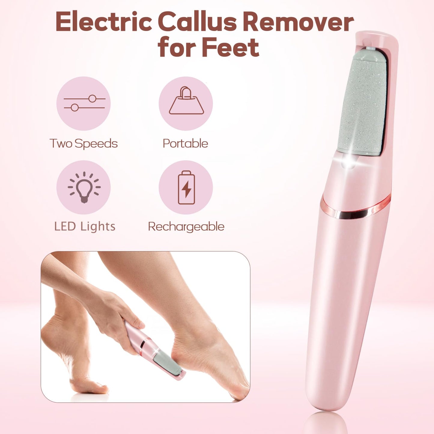 Smooth Pedicure Wand, Electric Foot Callus Remover Rechargeable Pedicure Tool Callus Remover for Feet Electronic Foot File, Feet Care for Removes Dry Beauty and Personal Care ZABOUL