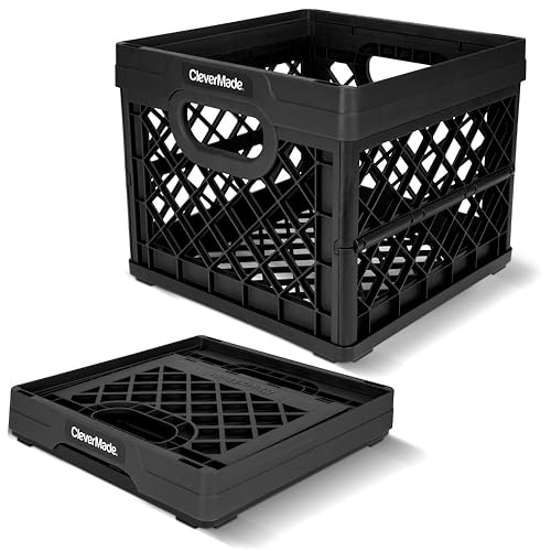 CleverMade Collapsible Milk Crate, Obsidian, 1PK - 25L (6 Gal) Stackable Storage Bins, Holds 50lbs Per Bin - Clevercrates are Heavy Duty, Plastic…