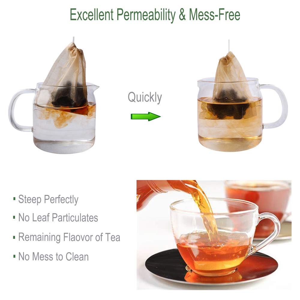 Aksuaple 100-Pack Eco-Fil Disposable Tea Filter Bags – Biodegradable, Compostable Wood Pulp, Unbleached Loose Tea Infuser Sachets with Drawstring
