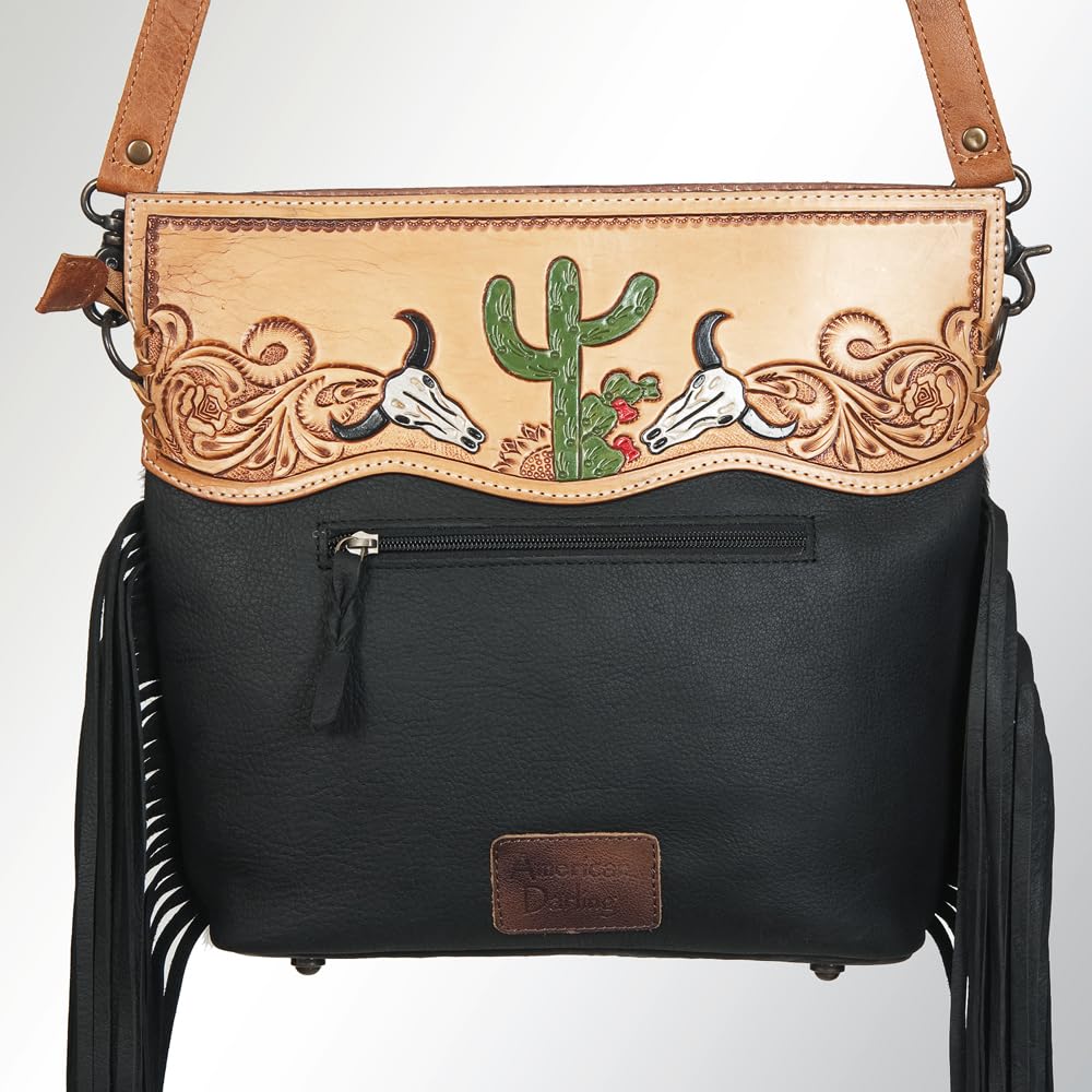 American Darling Women's Clutch Bag Western Hand Tooled Hair on Genuine Leather Handbag and Ladies Purse