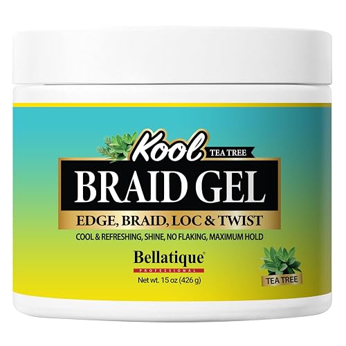 BELLATIQUE KOOL Braiding Gel Maximum Hold for LOC & Twist - No Flaking, No Whitening, Fast Drying, High Shine, Cool & Refreshing, Long Lasting Hold