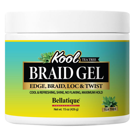 BELLATIQUE KOOL Braiding Gel Maximum Hold for LOC & Twist - No Flaking, No Whitening, Fast Drying, High Shine, Cool & Refreshing, Long Lasting Hold