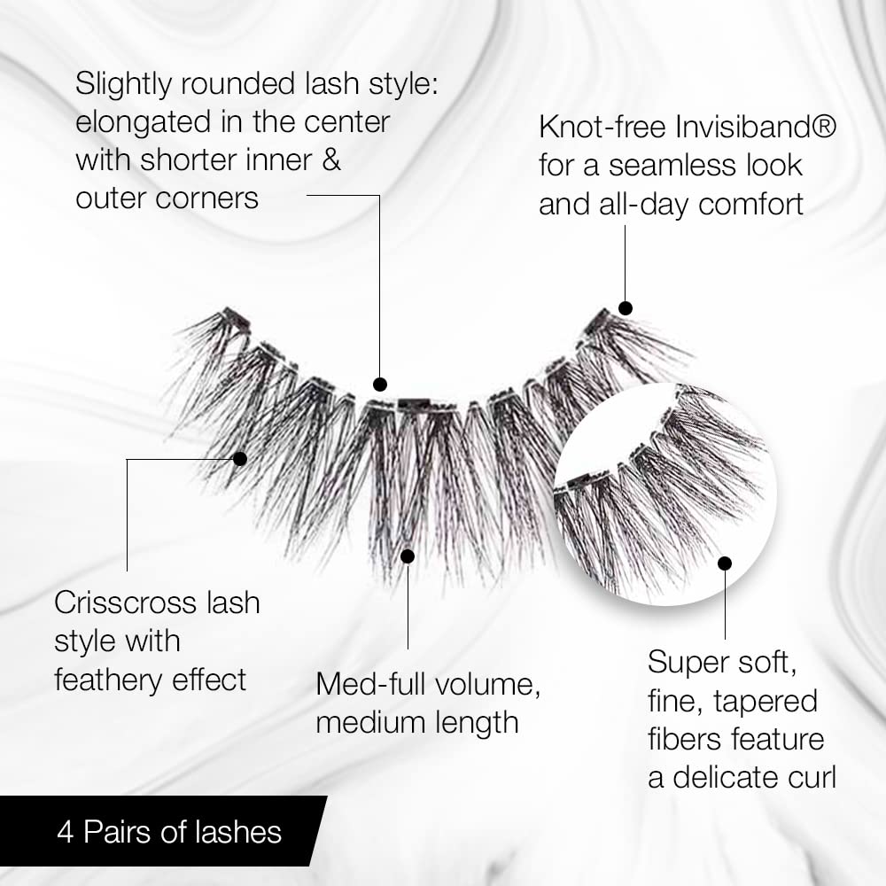 Ardell 3D Faux Mink Lashes 858 - Lightweight False Eyelashes with Invisiband, Reusable Strip Lashes, 4 Pairs