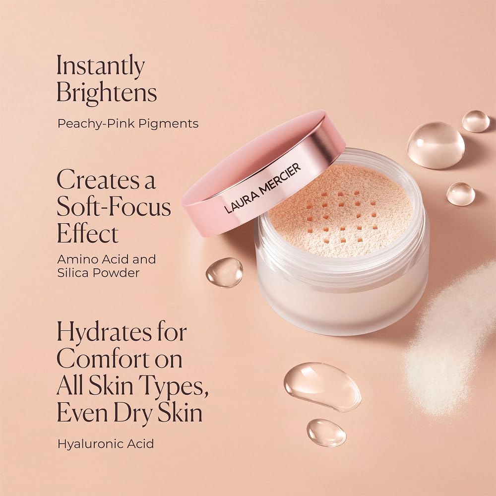Laura Mercier Translucent Loose Talc-Free Setting Powder Ultra-Blur, Enlivens Fair to Medium Skin Tones, Color Correcting Pink Setting Powder, Tone-Up