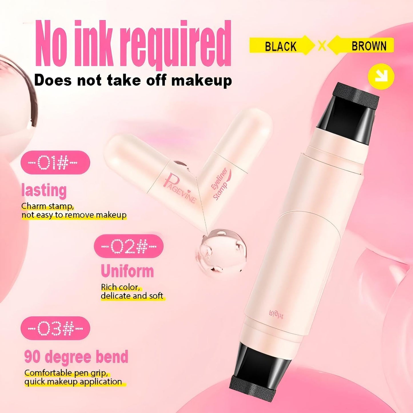 PAGE VINE Winged Eyeliner Stamp Pen Dual Head Rotating Design, Quick-Dry, Long-Lasting, Smudge-Proof for Easy Cat Eye (Black) Beauty and Personal Care PAGE VINE