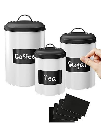 LF LIKEFAIR Farmhouse Kitchen Canisters Set of 3,Food Storage Containers for Home Kitchen, Tea, Herbs, Sugar, Salt, Coffee, Flour, Herbs (White…