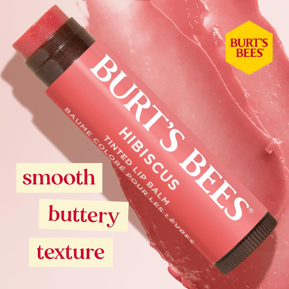 Burts Bees 100% Natural Tinted Lip Balm, Hibiscus with Shea Butter & Botanical Waxes 1 Tube