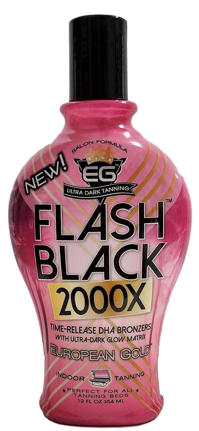 European Gold Flash Black 2000X Indoor Tanning Lotion with Advanced Time-Release DHA Bronzers, Skin Conditioning Complex, and Ultra-Dark Color