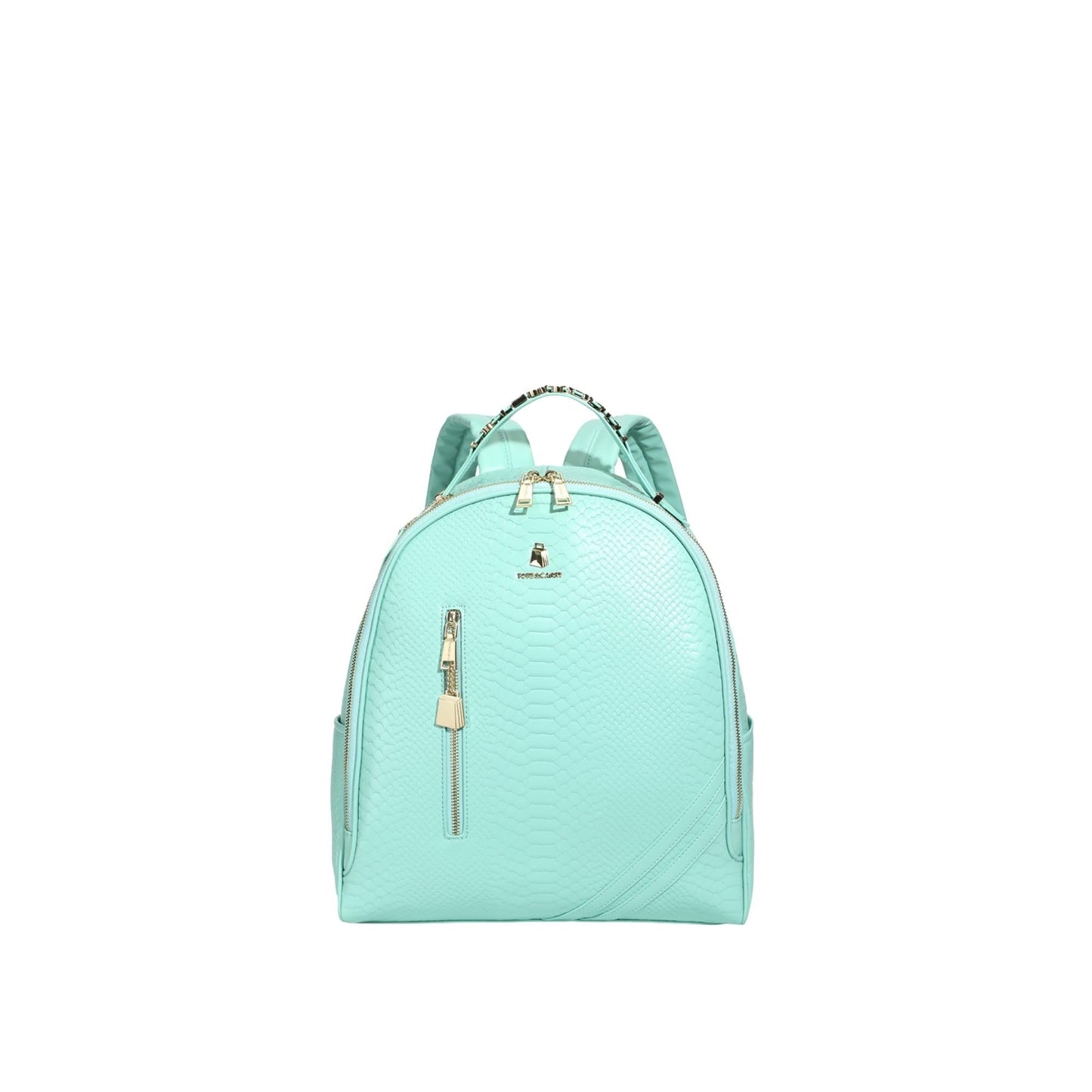 Tote&Carry Apollo BFF Backpack for Women, Vegan Leather, Water-Resistant, Carry-On Luggage for Travel, Work & Daily Use (Snake Skin Pattern, Mint Green)