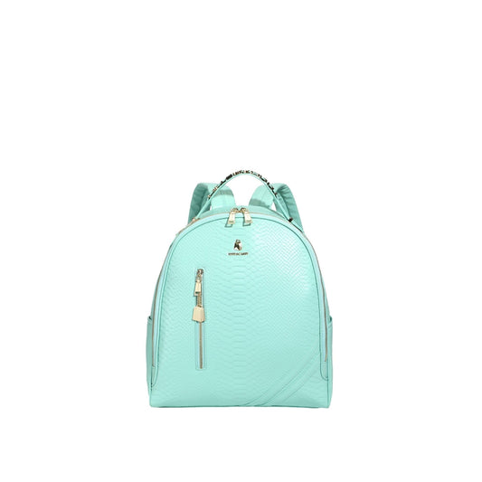 Tote&Carry Apollo BFF Backpack for Women, Vegan Leather, Water-Resistant, Carry-On Luggage for Travel, Work & Daily Use (Snake Skin Pattern, Mint Green)