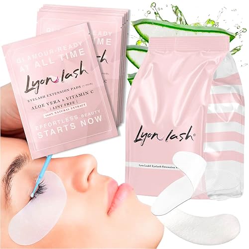 100 Pairs Eyelash Extension Under Eye Gel Pads by Lyon Lash - Lint Free with Aloe Vera Hydrogel Eye Patches, Premium Eyelash Extension Supplies