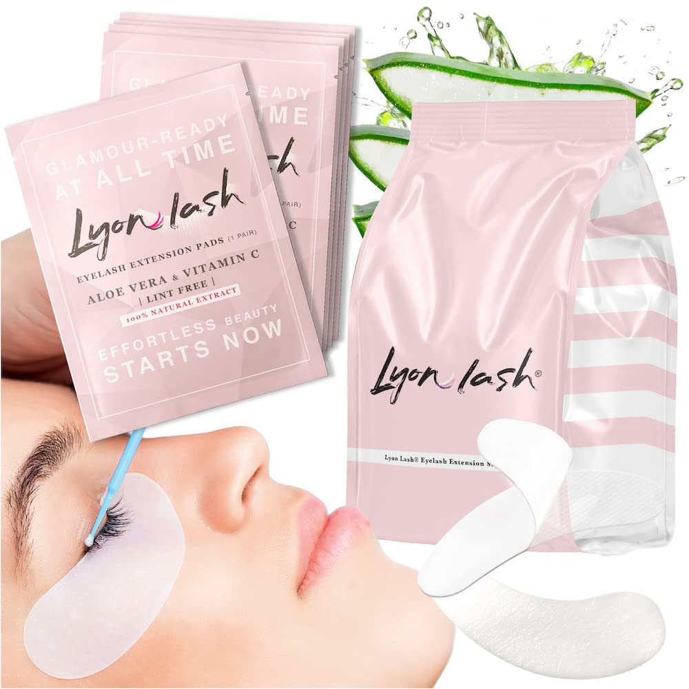 100 Pairs Eyelash Extension Under Eye Gel Pads by Lyon Lash - Lint Free with Aloe Vera Hydrogel Eye Patches, Premium Eyelash Extension Supplies