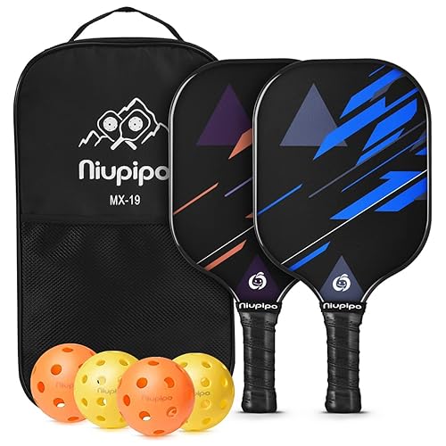 niupipo Pickleball Paddles, Lightweight Pickleball Rackets w/Fiberglass Surface, Pickleball Set of 4 Balls and 1 Pickleball Bag