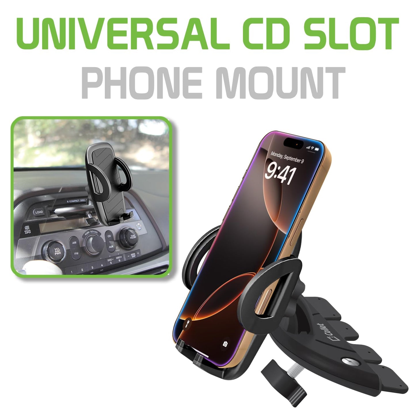 Cellet Universal CD Slot Phone Mount - 360° Rotating Car Phone Holder with Secure CD Slot Base & One-Touch Release