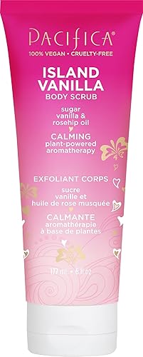 Pacifica Body Scrub - Sugar Island Vanilla Full Body Wash - Exfoliating & Moisturizing w/ Rosehip Oil - Coconut & Vanilla Scented - Clean Beauty Vegan