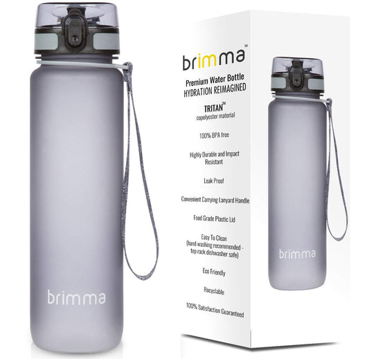 Brimma Premium Sports Water Bottle with Leak Proof Flip Top Lid - Eco Friendly & BPA Free Tritan Plastic - Must Have for The Gym, Yoga, Running
