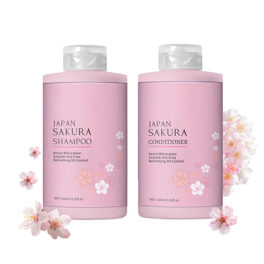 Cherry Blossoms Shampoo & Conditioner Set, Travel Size Hair Care Set, Long-Lasting Fragrance, Intense Hydration, Damage Repair, Frizz Control, Scalp