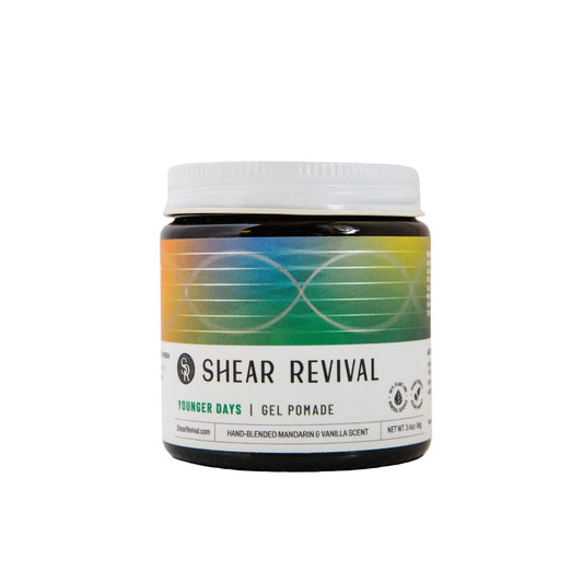 Shear Revival Younger Days Gel Pomade for Men & Women - Vegan, Medium Hold, Natural Finish for All Hair Types, Mandarin & Vanilla Scent, Travel