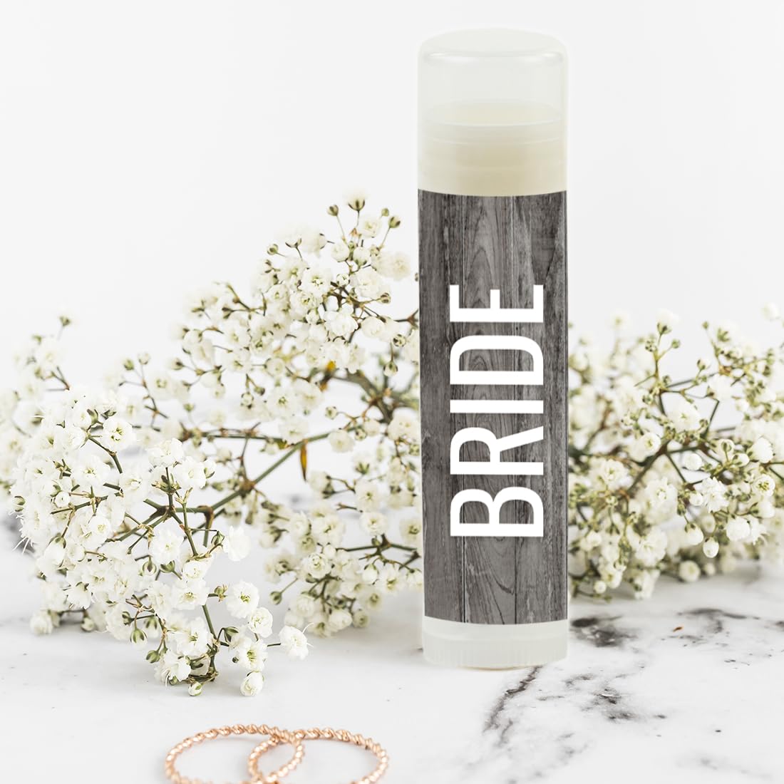 Andaz Press Bridal Shower Bachelorette Party Lip Balm Party Favors, Florals On Gray Rustic Wood, Bride Tribe, Bridesmaid Lip Gloss 12-Pack Lip Balm