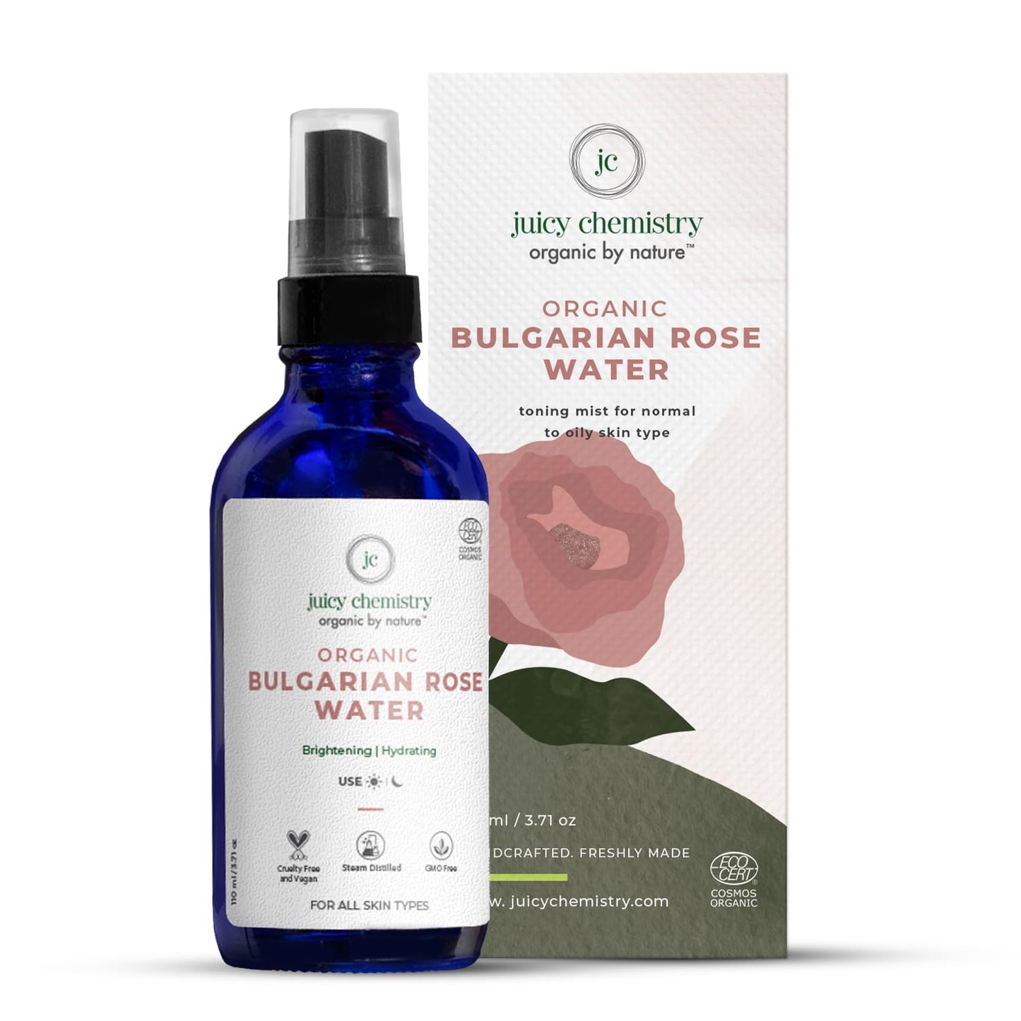Juicy Chemistry - Certified Organic 100% Natural Toner Mist w/Bulgarian Rose Water for Normal to Oily Skin (110ml)