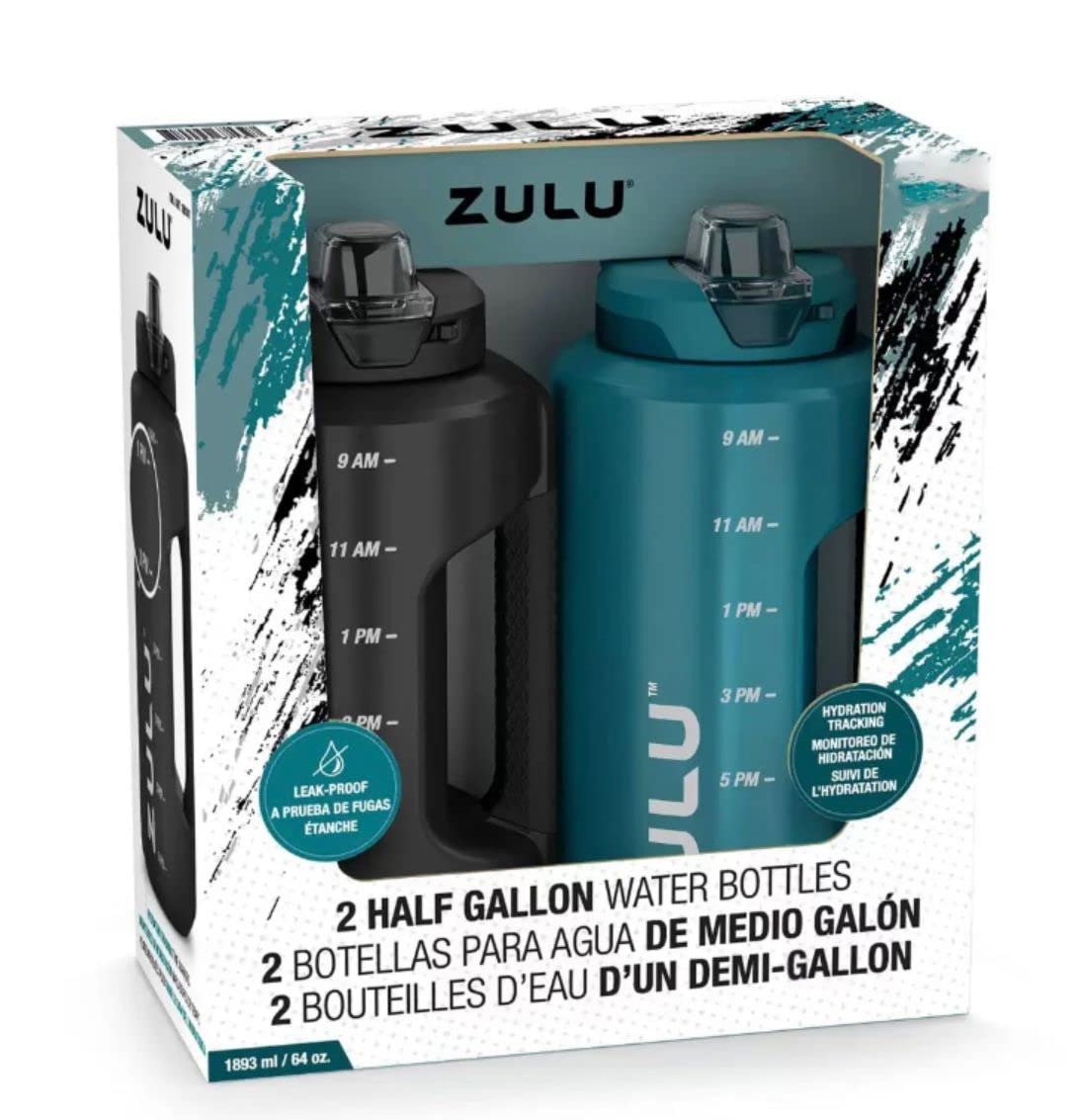 ZULU 2 HALF GALLON WATER BOTTLE Black and Aqua