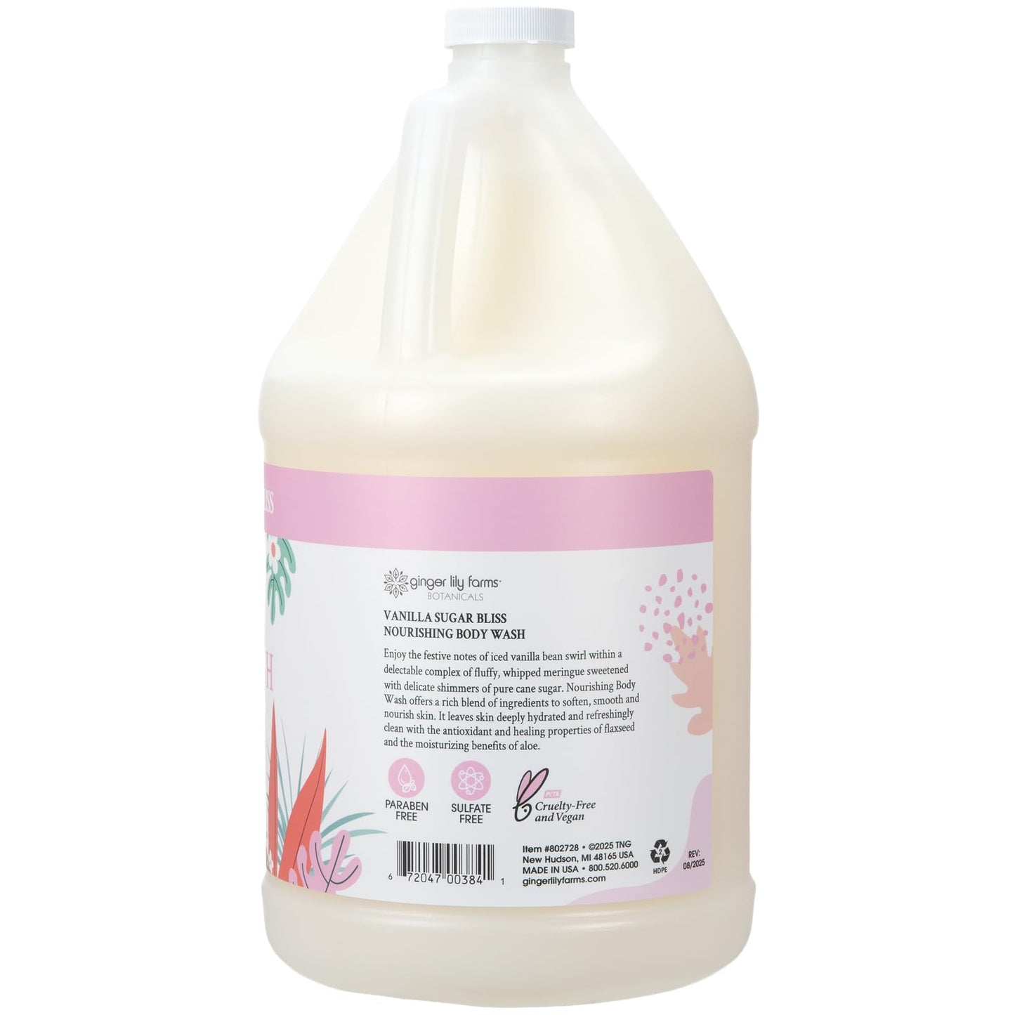 Ginger Lily Farms Botanicals Nourishing Body Wash, 100% Vegan & Cruelty-Free, Vanilla Sugar Bliss Scent, 1 Gallon (128 fl oz) Refill Beauty & Personal Care Ginger Lily Farms