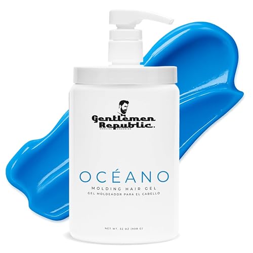 Gentlemen Republic Oceano Men's Hair Gel 32oz W/Pump - Strong Touchable Hold and High Shine Styling Gel for Hair, 100% Alcohol-Free Professional