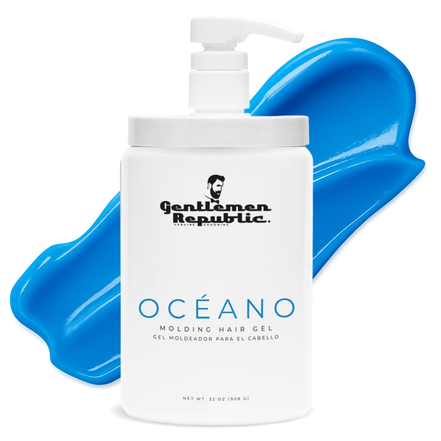 Gentlemen Republic Oceano Men's Hair Gel 32oz W/Pump - Strong Touchable Hold and High Shine Styling Gel for Hair, 100% Alcohol-Free Professional