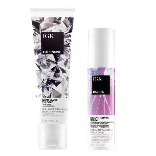 IGK Expensive Clear Gloss Top Coat + Cash In Instant Repair Serum | Vegan + Cruelty Free | 4.2 oz + 1.7 oz (Pack of 2)