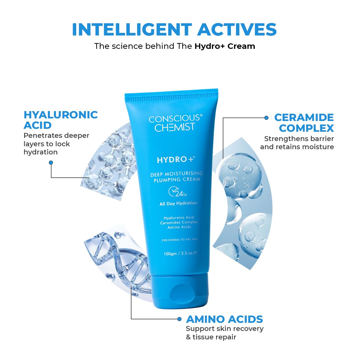 Conscious Chemist™ Hyaluronic Acid Face Gel with Ceramides | Lightweight Gel Cream| Plumps & Hydrates | For Dull & Dehydrated Skin | Fragrance Free