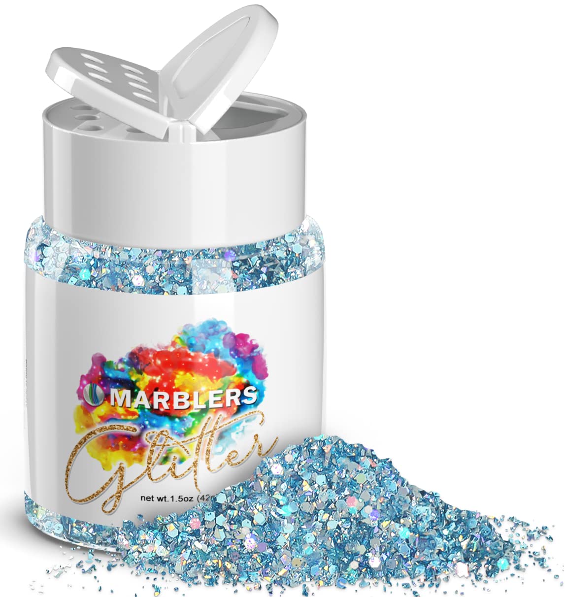 MARBLERS Holographic Glitter [Mixed Blue] 1.5oz (42g) | Chunky | Non-Toxic, Vegan, Cruelty-Free | Face, Body, Eyeshadow, Hair, Festival, Party Makeup