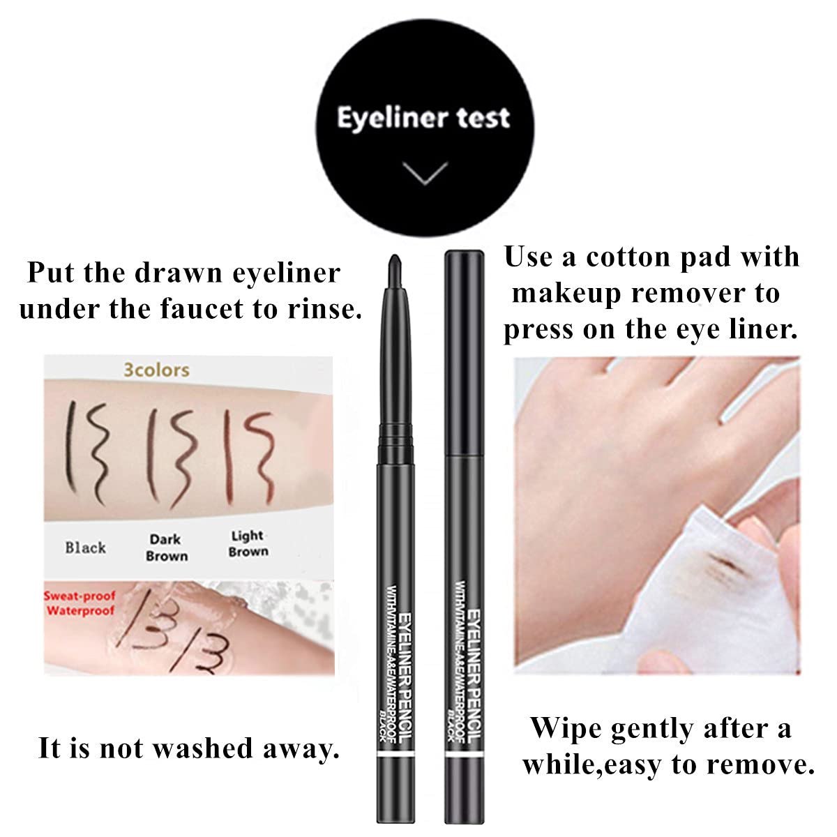 Go Ho Black,Light Brown,Dark Brown Eyeliner Pencils,6 Pack Gel Eye Liner Makeup Pencil,High Pigment Smooth Eyeliner Stick,Soft Easy to Color Eye Liner
