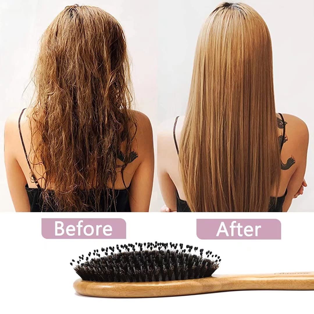 Hair Brush Comb Set Boar Bristle Hairbrush for Curly Thick Long Fine Dry Wet Hair,Best Travel Bamboo Paddle Detangler Detangling Hair Brushes