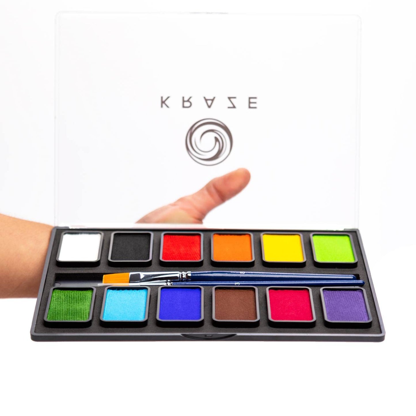 Kraze FX Basic Party Professional Face Paint Palette (12 x 10 gm) - Water Activated, Hypoallergenic, Safe, Non Toxic Body Paint Makeup Cosplay SFX