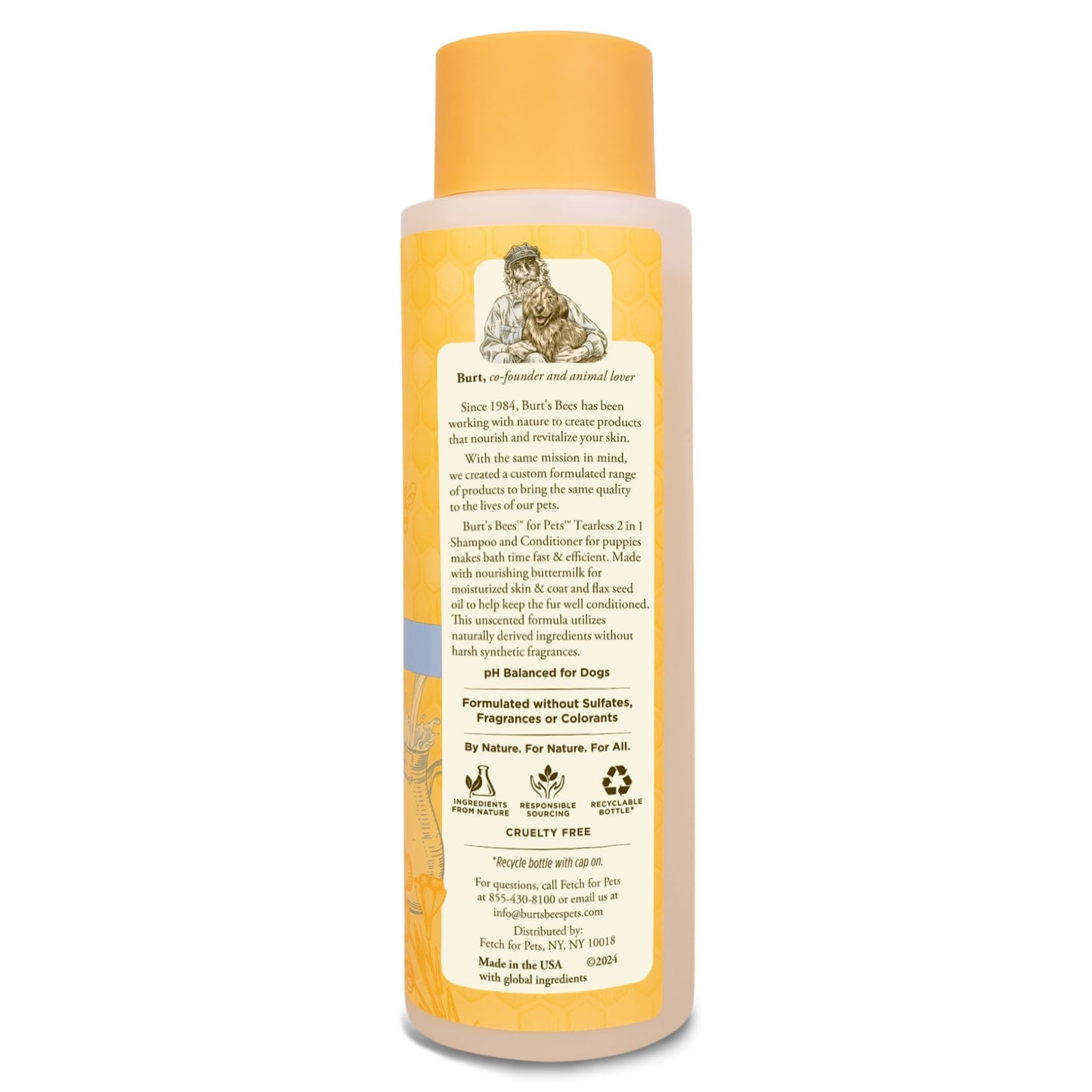 Burt's Bees Tearless Puppy Shampoo & Conditioner – 2-in-1 Gentle Formula with Buttermilk & Linseed Oil – 16oz, 95% Natural Origin