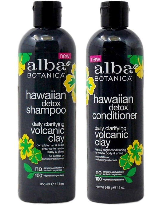 Alba Botanica Hawaiian Detox Daily Clarifying Shampoo and Conditioner Bundle, 12 Ounces Each