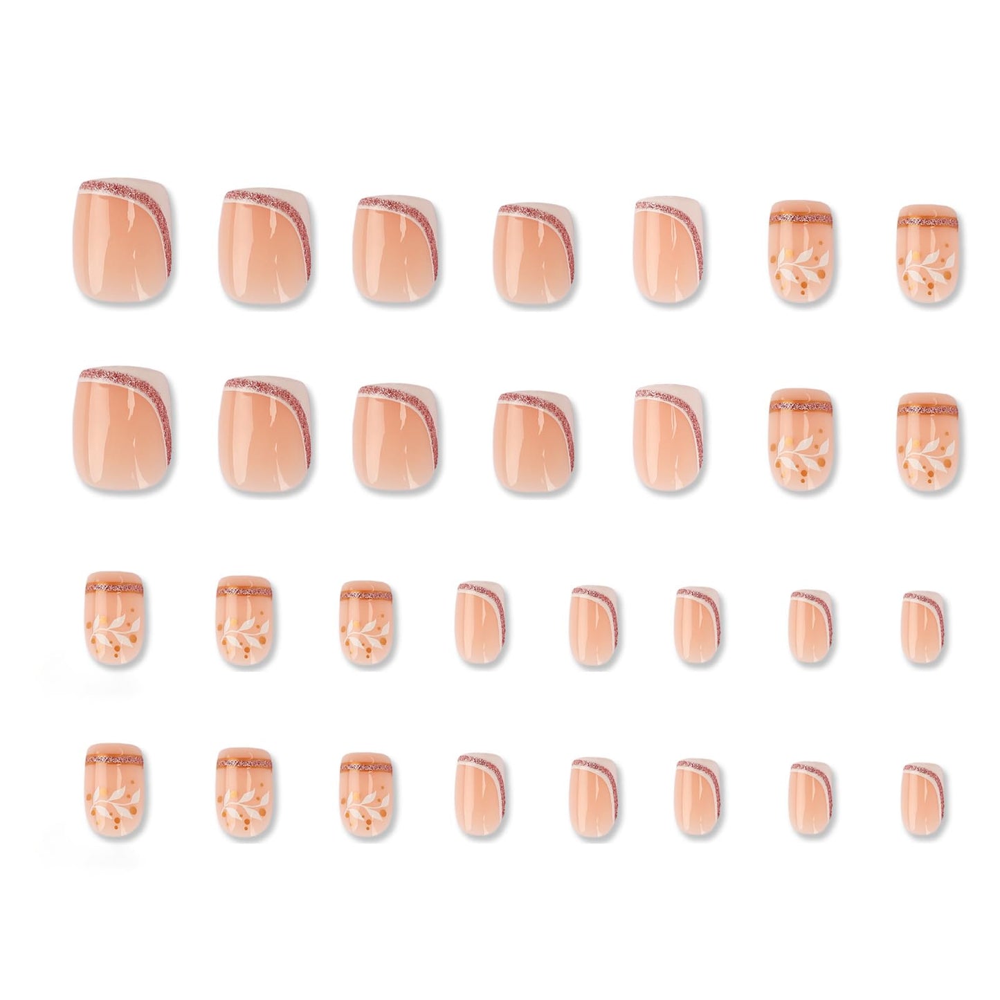 Stbisen French Press On Nails Short Square, Nude Fake Nails with White French Tip and Minimalist Purple and Gold Line Design, Glossy Gel Acrylic Beauty and Personal Care Stbisen