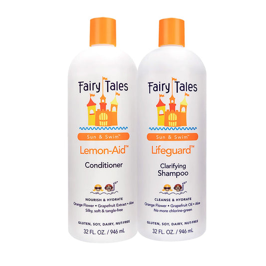 Fairy Tales Sun & Swim Shampoo & Conditioner Liter Duo for Kids - 32oz Each - Chlorine Removal Swim Shampoo Set - Removes Green Pool Tones, Sea Salt Beauty & Personal Care Fairy Tales