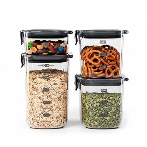 Progressive International ProKeeper+ 4-Piece Clear Plastic Modular Airtight Pantry Food/Snack Kitchen Storage Organization Container Canister Set