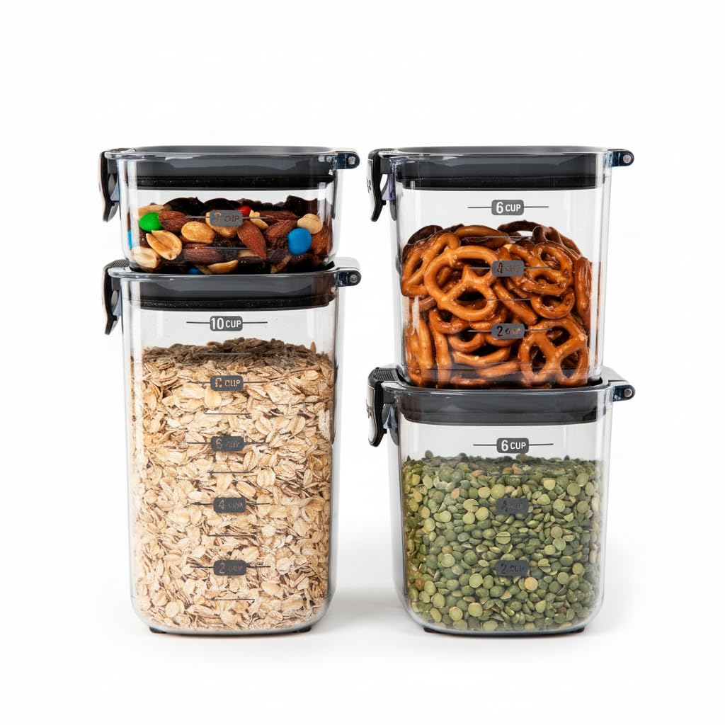 Progressive International ProKeeper+ 4-Piece Clear Plastic Modular Airtight Pantry Food/Snack Kitchen Storage Organization Container Canister Set