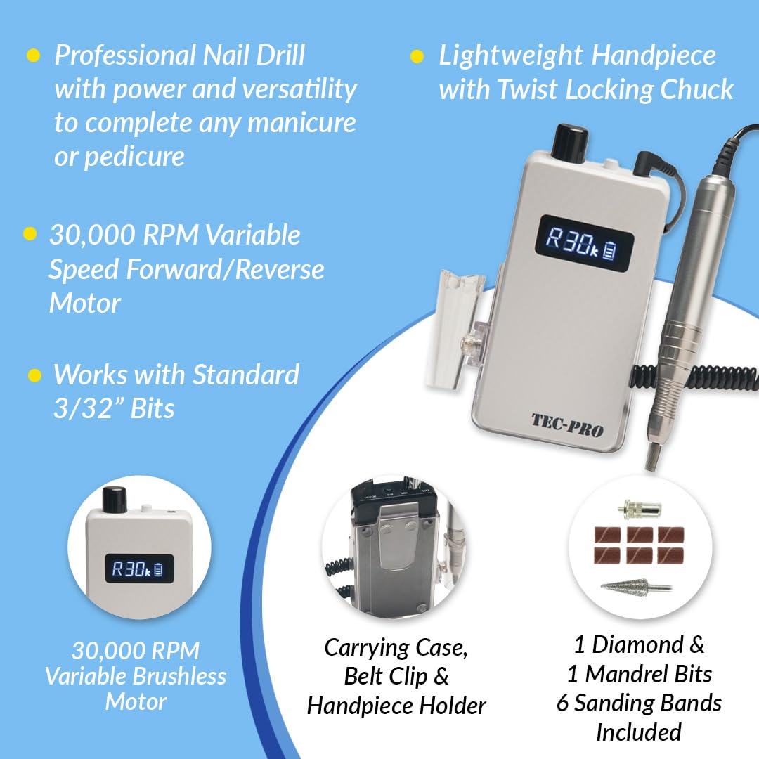 Tec-Pro Portable & Rechargeable Nail Drill | TEC-PRO-WHT Beauty & Personal Care Medicool
