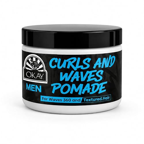OKAY Men’s Curls & Waves Pomade 4 oz - Medium Hold Styling Pomade for Curly & Wavy Hair, Frizz Control, Moisturizing, Non-Greasy, Defines Texture